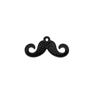 Charm, painted steel, black, 21x9mm mustache. Sold per pkg of 10.
