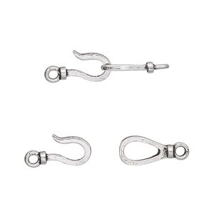 Clasp hook&eye 1pkg1 sterling silver, 19x6mm, 1-strand