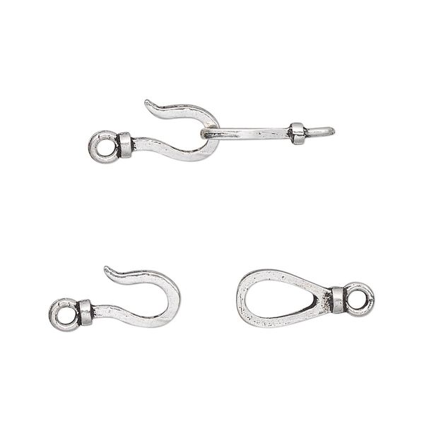 Clasp, hook-and-eye, sterling silver, 19x6mm. Sold individually. image number 0