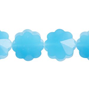 Bead, glass, translucent dark aqua blue, 16mm faceted flower. Sold per 15-inch strand, approximately 20 beads.