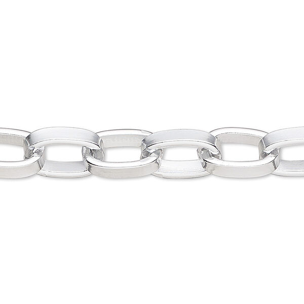 Chain, silver-plated aluminum, 12x8mm oval rolo. Sold per pkg of 5 feet. image number 0