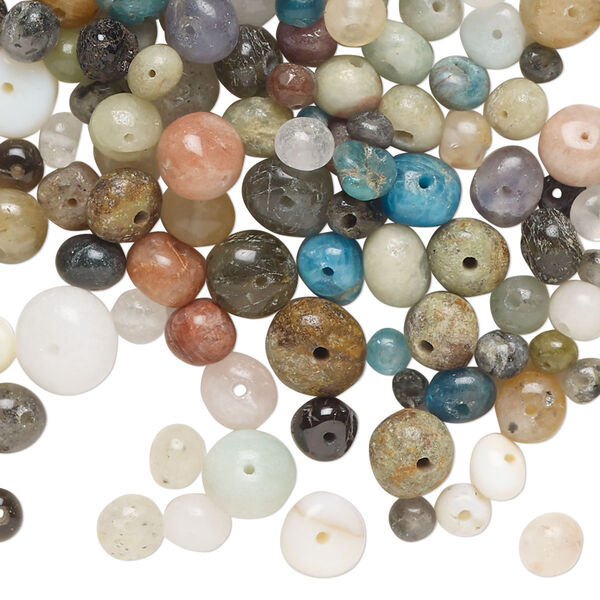 Bead mix, multi-gemstone (natural/dyed/heated), pkg/1 ounce, mixed colors, small to medium machine-cut pebble. image number 0