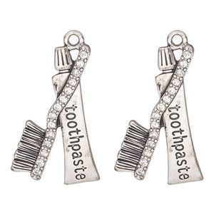 Focal, antique silver-finished "pewter" (zinc alloy), 30x18mm toothbrush and toothpaste tube. Sold per pkg of 2.