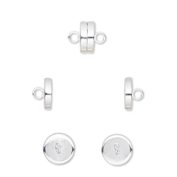 Clasp, magnetic barrel, silver-plated steel, 8x4mm. Sold per pkg of 10. image number 0
