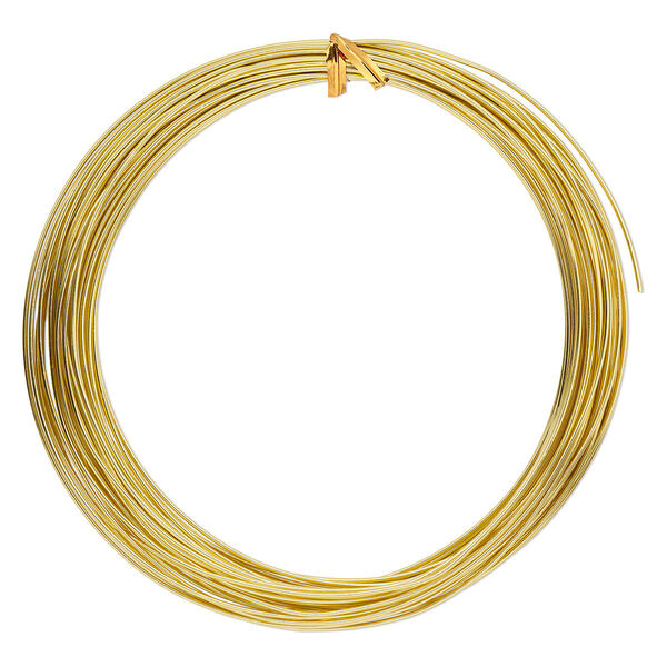 Wire, anodized aluminum, gold, 1.25mm round, 16 gauge. Sold per pkg of 45 feet. image number 0