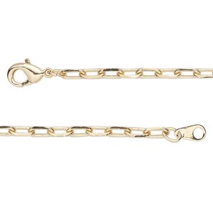 Chain 1pkg1 paperclip, 3mm / lobster claw clasp, gold-finished brass 16 inch