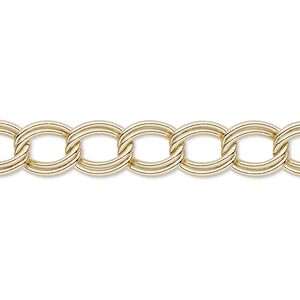 Chain 1pkg1 curb, 8mm double, gold-finished steel 50 foot unfinished