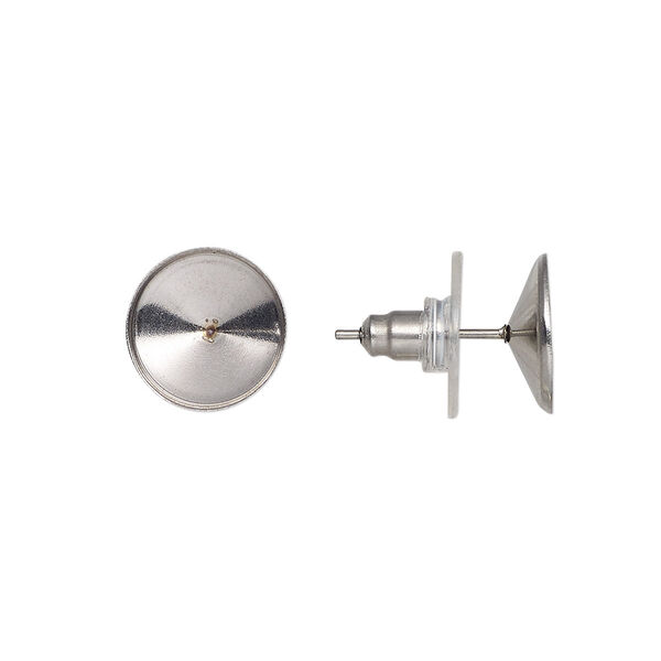 Earstud, Almost Instant Jewelry®, stainless steel and plastic, clear, 11mm round with SS47 rivoli setting. Sold per pkg of 2 pairs. image number 0