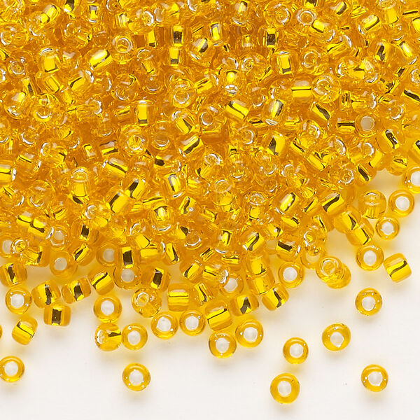 Seed bead, Dyna-Mites™, glass, silver-lined translucent orange, #8 round. Sold per 40-gram pkg. image number 0