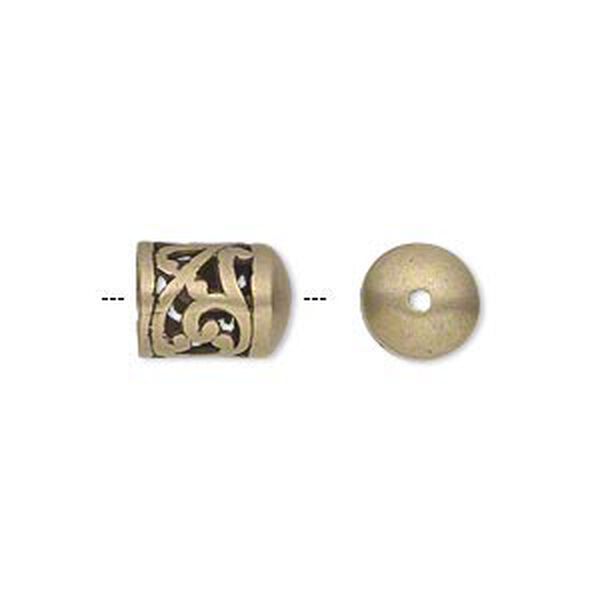 Cord end, JBB Findings, antiqued brass, 11x9mm filigree round tube, 7mm inside diameter. Sold per pkg of 2. image number 0