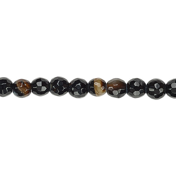 Black agate 1pkg1, faceted round bead B grade, 15 inch 5-6mm image number 0