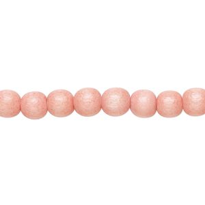 Bead 1pkg1, Taiwanese cheesewood (dyed / waxed), light orange, 5-6mm round, 15-1/2 to 16 inches.