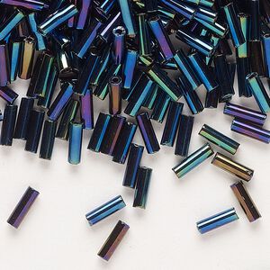 Bead, Preciosa Ornela Czech glass, bugle bead, pkg/500g, #3, blue iris opaque black, (59135).