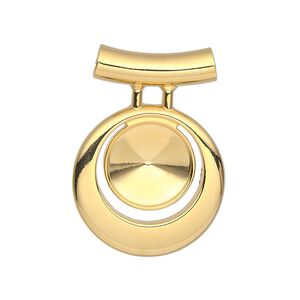 Pendant, Almost Instant Jewelry®, gold-finished "pewter" (zinc-based alloy), 31x22mm single-sided round go-go, 3.5mm hole with 12mm rivoli setting and tube bail. Sold individually.