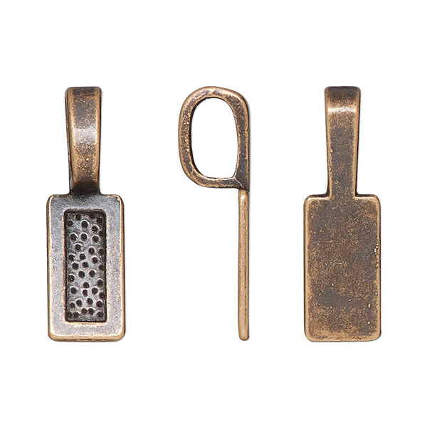 Bail, glue-on, antique copper-finished "pewter" (zinc-based alloy), 25.5x7.5mm rectangle with 15.5x7.5mm pad. Sold per pkg of 20. image number 0