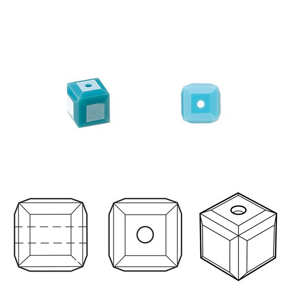 Bead 6pk turquoise, Crystal Passions® 6mm cube 5601 image number 0
