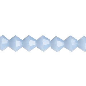 Bead, glass, translucent pastel blue, 8mm bicone with 0.6-0.8mm hole. Sold per 15-1/2" to 16" strand.