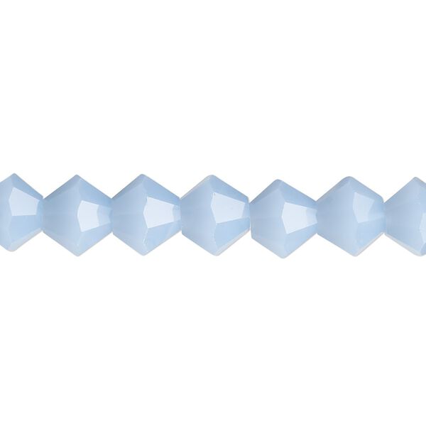 Bead, glass, translucent pastel blue, 8mm bicone with 0.6-0.8mm hole. Sold per 15-1/2" to 16" strand. image number 0