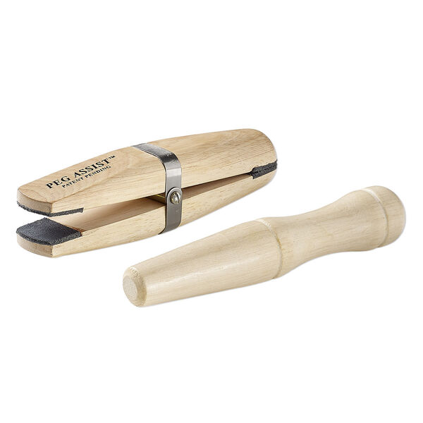 Ring clamp, Peg Assist™, leather / steel / wood, black, 6 x 1-1/4 inch clamp with 4-1/2 x 3/4 inch peg. Sold per 2-piece set. image number 0