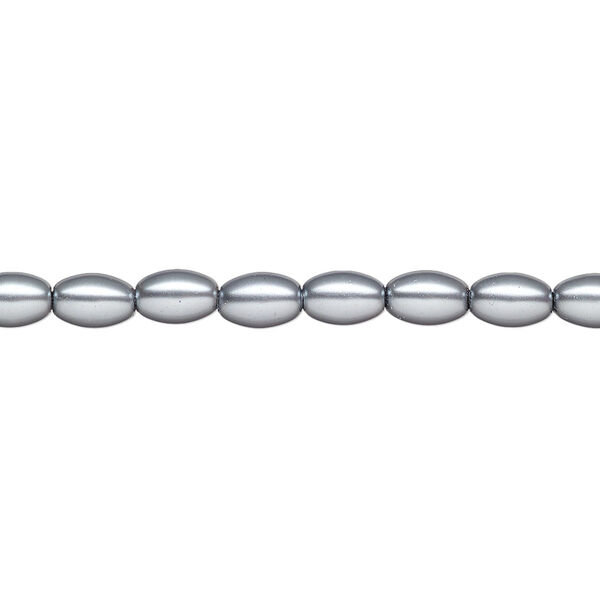 Pearl 1pk pewter, Celestial Crystal® 6x4mm rice 15.5-16 inch image number 0