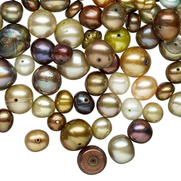 Pearl mix, cultured freshwater (dyed), mixed colors, 4mm-14mmx12mm mixed shapes, Mohs hardness 2-1/2 to 4. Sold per 2-ounce pkg, approximately 170 beads. image number 0