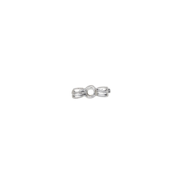 Bead, pewter (tin-based alloy), pkg/1, silver plate, 9x5mm double-sided bow, fits 4mm cube. image number 1