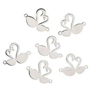 Link, stainless steel, 16x15.5mm swans. Sold per pkg of 6.