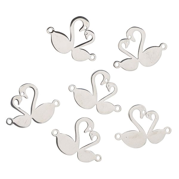 Link, stainless steel, 16x15.5mm swans. Sold per pkg of 6. image number 0