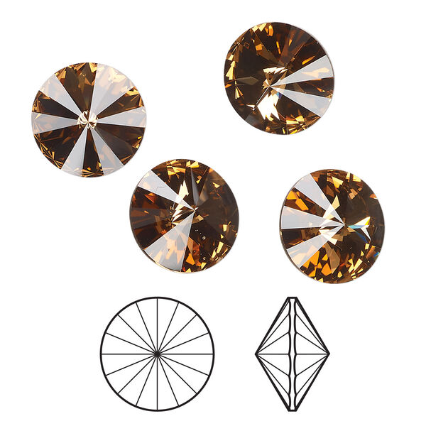 Chaton 1pkg4 light smoked topaz foil back, Crystal Passions® Regenerated 12mm rivoli 1122 image number 0
