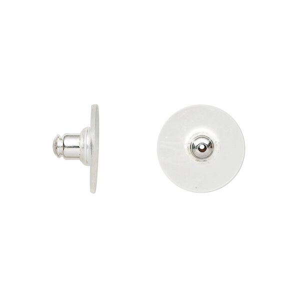Earnut 1pkg500, 12x7mm comfort clutch, silver-finished brass / plastic 250 pair image number 0