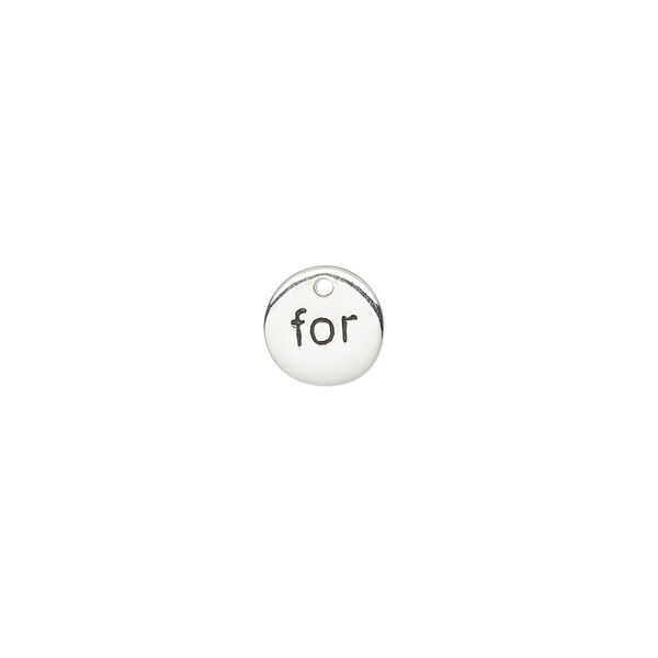Drop, sterling silver and enamel, black, 8mm single-sided round with "for." Sold individually. image number 0