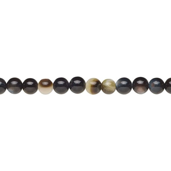 Bead, black lip shell (natural), 4mm round, Mohs hardness 3-1/2. Sold per 15-1/2 to 16-inch strand. image number 0
