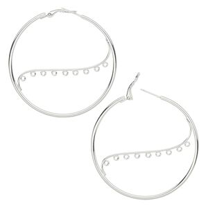 Earring hoop 1pkg2 silver-plated, 58mm round / hinged / closed loop, steel 1 pair
