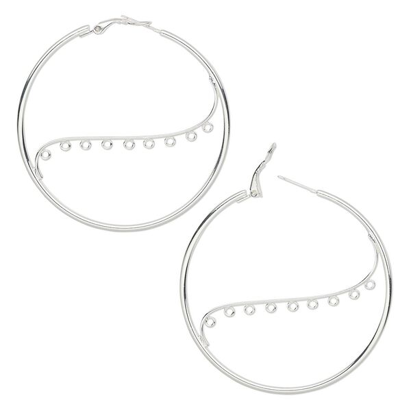 Earring hoop 1pkg2 silver-plated, 58mm round / hinged / closed loop, steel 1 pair image number 0