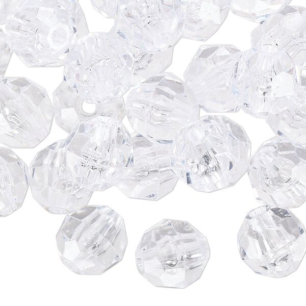 Bead, acrylic, transparent clear, 10mm faceted round. Sold per 100-gram pkg image number 0