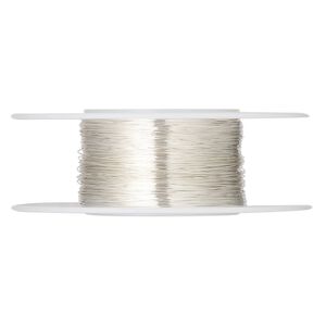 Wire, sterling silver, half-hard, round, 34 gauge. Sold per 1/4 ounce spool, approximately 131 feet.