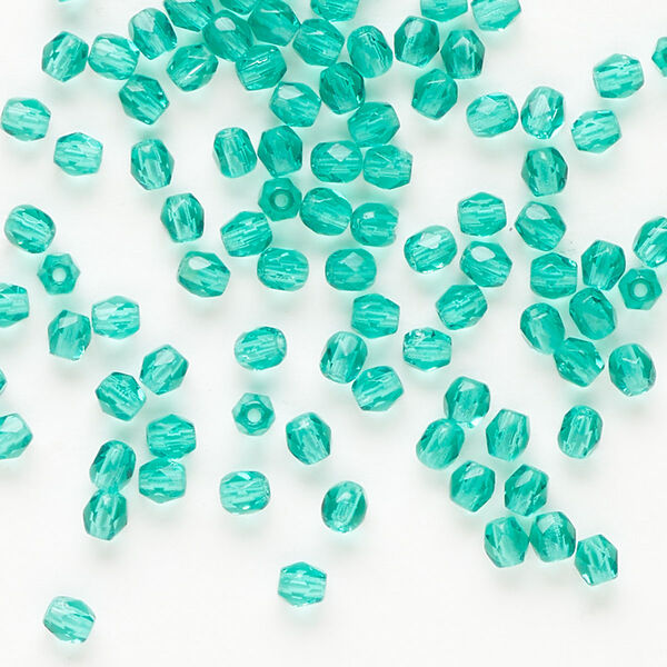 Bead 1pkg100 fire-polished glass, 3mm faceted round, translucent aqua green image number 0
