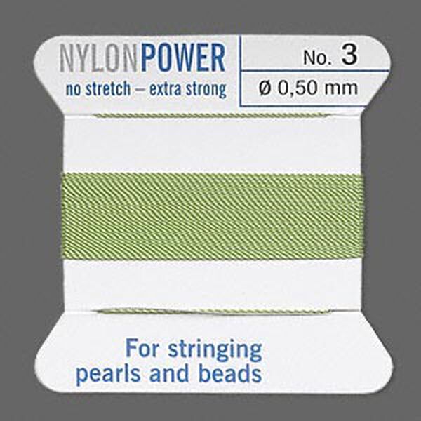 Thread, Griffin, nylon, jade green, size #3. Sold per 2-meter card (approximately 78 inches). image number 0