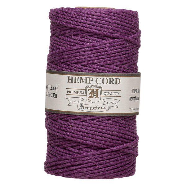 Cord, Hemptique®, polished hemp, dark purple, 1.8mm, 48-pound test. Sold per 205-foot spool. image number 0