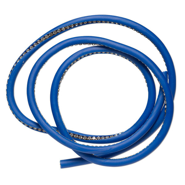 Cord, antique silver-finished brass / silicone / glass, royal blue and clear, 6mm round with embedded cupchain. Sold per 36-inch section. image number 0