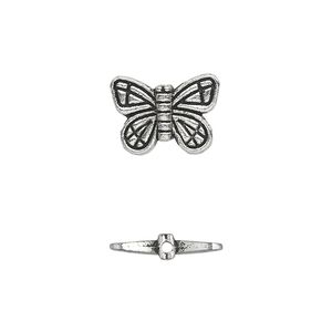 Bead, antique silver-plated "pewter" (zinc-based alloy), 15x10mm double-sided butterfly. Sold per pkg of 20.