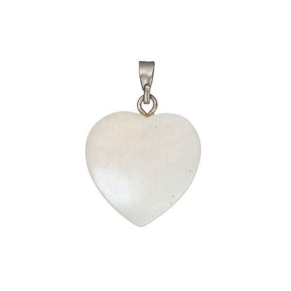 Pendant, mother-of-pearl shell (bleached) / antique silver-finished "pewter" (zinc-based alloy) / steel, 17-18mm single-sided heart. Sold individually. image number 0