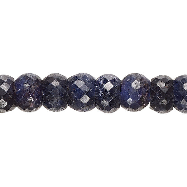 Bead, blue sapphire (dyed), dark, 8x6mm-10x7mm hand-cut faceted rondelle, C grade, Mohs hardness 9. Sold per 14-inch strand, approximately 60 beads. image number 0