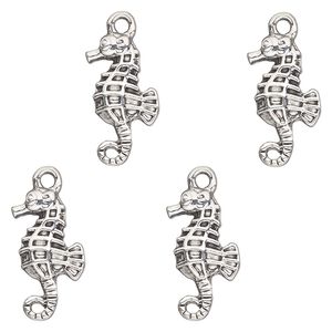 Charm, antique silver-finished "pewter" (zinc-based alloy) , 18x10mm single-sided seahorse. Sold per pkg of 4.