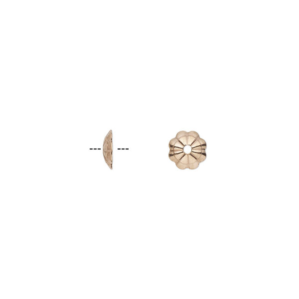 Bead cap, 14Kt rose gold-filled, 5x1mm flower, fits 4-6mm bead. Sold per pkg of 2. image number 0