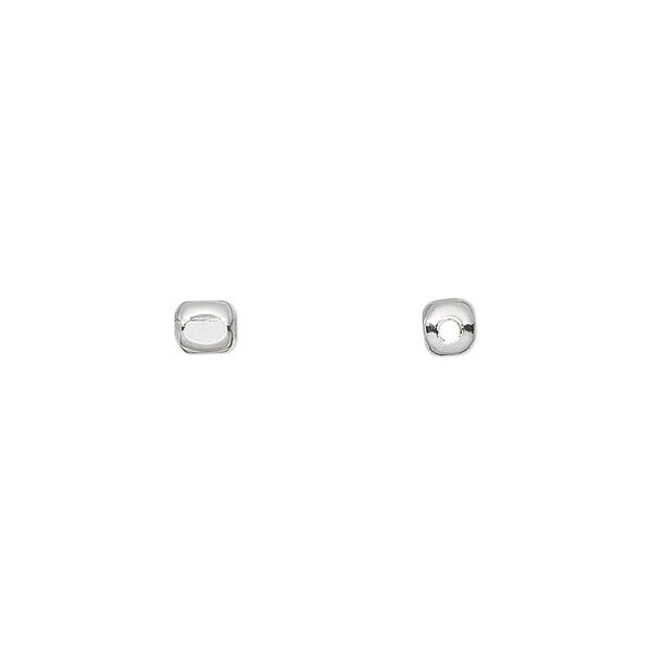 Bead, sterling silver, 4x3.5mm smooth cube. Sold per pkg of 10. image number 0
