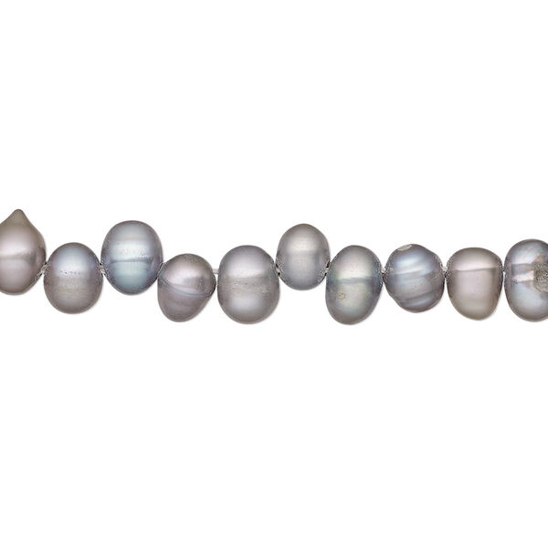 Pearl, cultured freshwater (dyed), silver peacock, 6x5mm-7x6mm top-drilled rice, B- grade, Mohs hardness 2-1/2 to 4. Sold per 16-inch strand. image number 0
