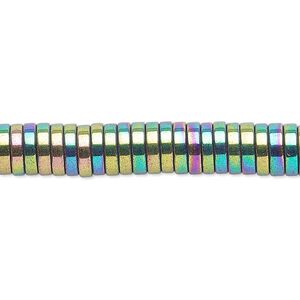 Hemalyke™ 1pkg1, electroplated rainbow heishi bead 8 inch 4x1mm