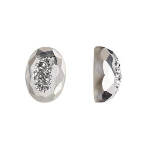 Druzy agate 1pkg1, hand-cut calibrated faceted oval cab 14x10mm