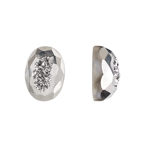 Druzy agate 1pkg1, hand-cut calibrated faceted oval cab 14x10mm image number 0